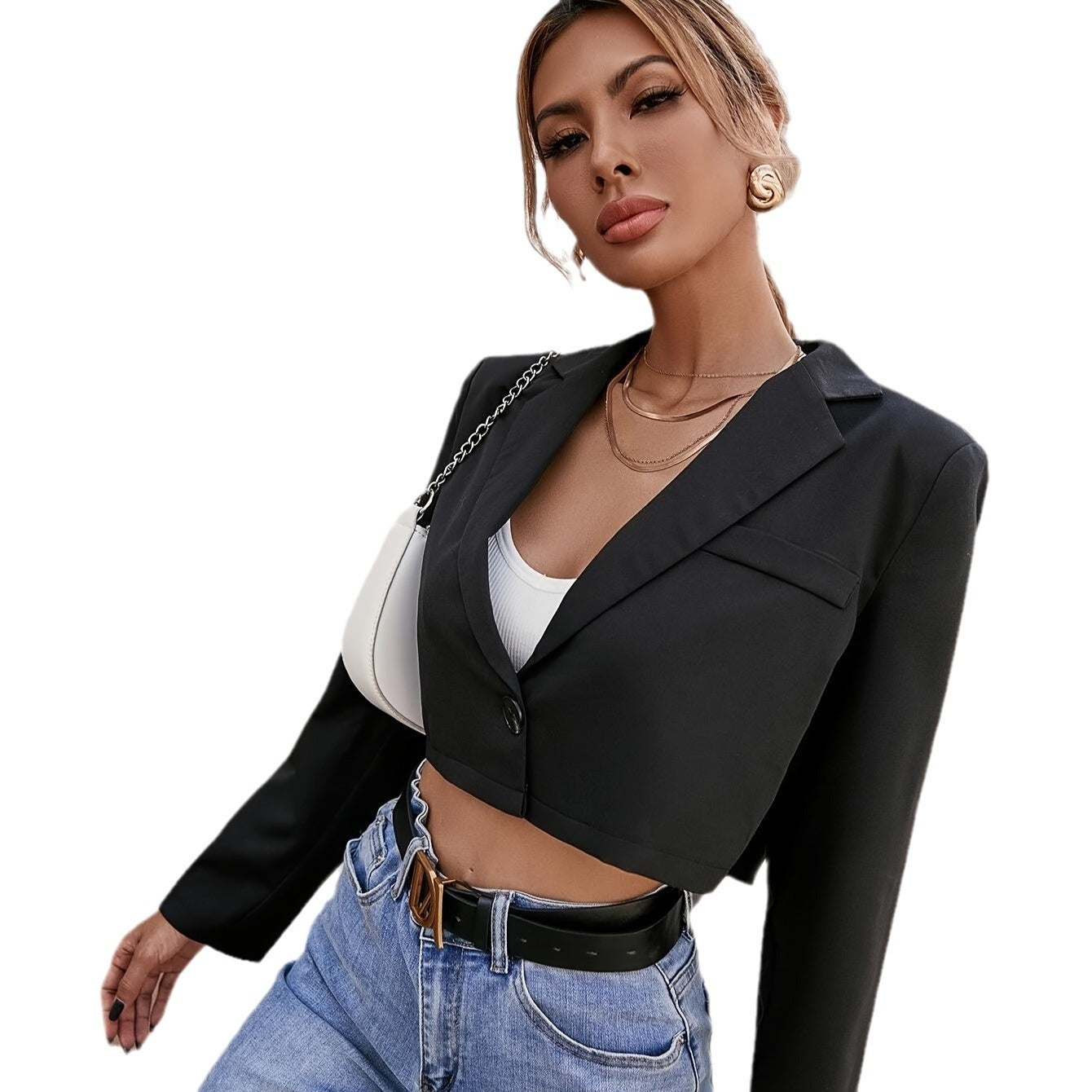 Fashion Hot Girl Slimming Open Belly Button Suit Short Jacket